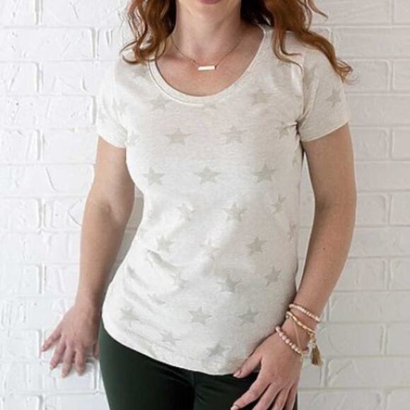 Code Five Ladies Star Print Tee Denim Blue Size Medium Short Sleeves Scoop Neck - Picture 3 of 3